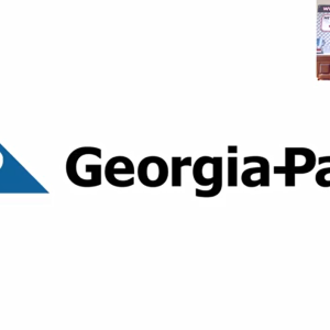 Georgia pacific logo and a person in a virtual meeting in the top corner.