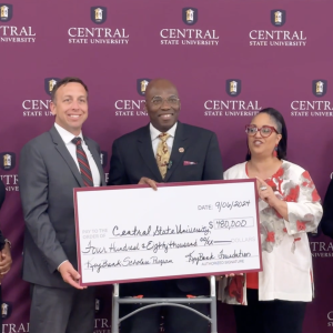 KeyBank and representatives from Central State University shown with a grant check.