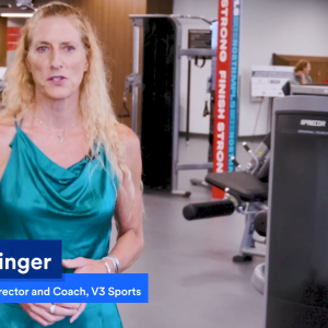 Erika Binger interviewed in a gym setting.