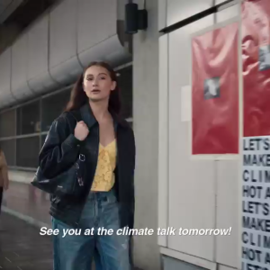 A person walking down a hallway