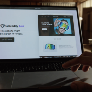 Laptop with GoDaddy Airo on the screen