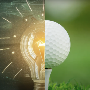 lightbulb next to a golfball