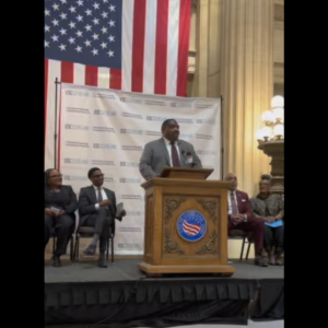 Brian Maddox, National Team Leader for KeyBank CDFI Lending and Investment speaks at the press conference announcing the Cleveland Housing Investment Fund.