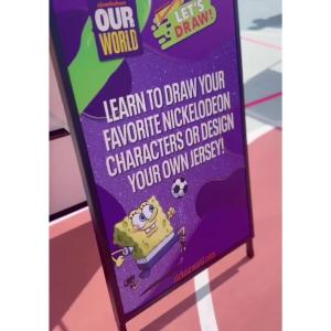 Sign: "Learn to draw your favorite Nickelodeon characters or design your own jersey!"