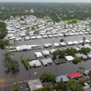 Aerial photo of flooded town