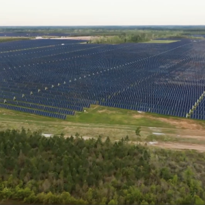 Aerial shot of solar farm on Rayonier land