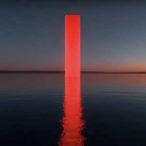 red line reflected in water