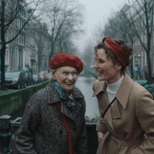 two people laughing together