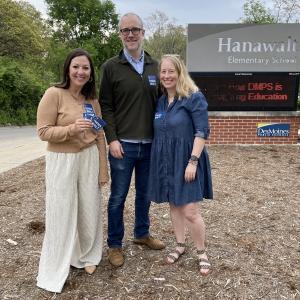 Amanda shown in front of Hanawalt Elementary School.