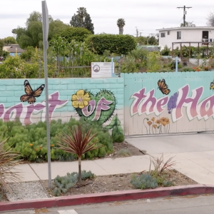 A view from outside the Heart of the Harbor urban farm in Wilmington, California. Marathon Petroleum’s Los Angeles refinery has supported the space since it opened to the community in 2022.