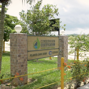 Sign with Covia logo and "Conservation Certification"