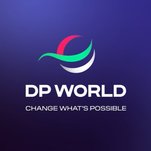 DP World written in white text over blue background