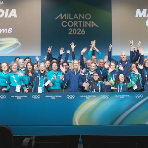 Olympic volunteers cheering