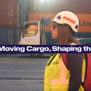 Carolina walking through the container yard at San Antonio to start her day's work as an RTG operator.