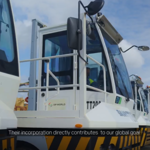 Electric ITVs lined up at DP World's terminal at the Port of Caucedo