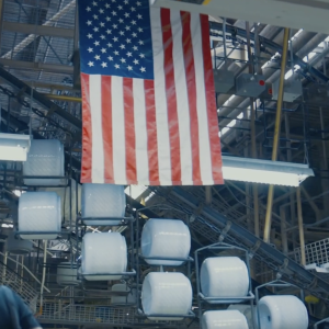 American flag hanging in Whirlpool facility