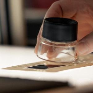 Lori examining slide on a light box