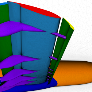 A view of the mesh generated for the NASA High Lift Common Research Model.