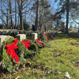 Wreaths placed on headstones