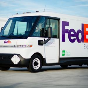 White FedEx BrightDrop van