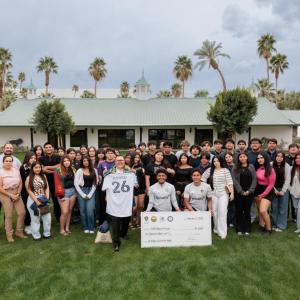 More than 50 students from the Coachella Valley Unified School District’s Migrant Program gather with LA Galaxy representatives to celebrate a multi‑day educational and community experience during the Coachella Valley Invitational.