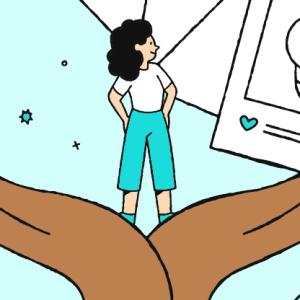 Illustration of a person standing on a pair of hands