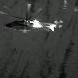 The S-76 intelligence and reconnaissance helicopter leads the CH-47 helitankers so they can operate day or night