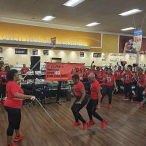 People playing jump rope in a store