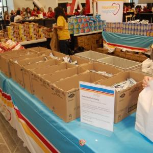 Table with boxes of food