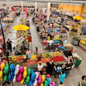 Birds eye view of store decorated for Hispanic Heritage Month.
