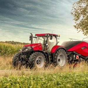 A red tractor in a field