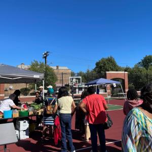 People shopping at a farmers market