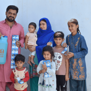 family with water