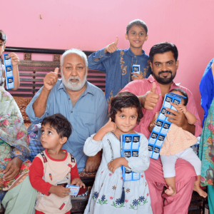 family with water packets
