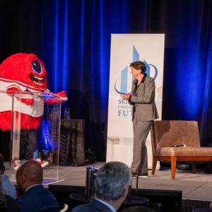 Albertsons' Jewel-Osco division's mascot welcomed on stage