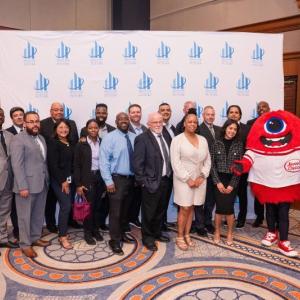 Group of people with Albertsons' Jewel-Osco division's mascot