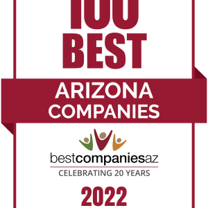 Award Logo "100 Best Arizona Companies, Arizona Companies, bestcompaniesaz, celebrating 20 years, 2022 Future"
