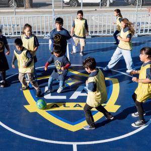 Students participated in a youth soccer clinic led by LA Galaxy defender Mauricio Cuevas.