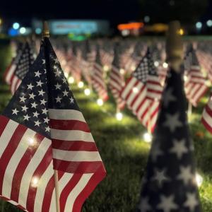 Field of Flags at night