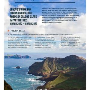 Info graphic: 12 month impact factsheet. Lenovo's work for humankind project: Robinson Crusoe island impact metris/