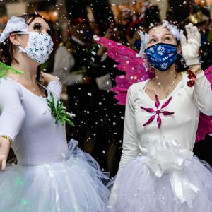 United employees dressed up in holiday outfits