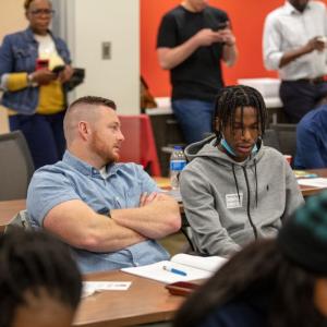 Whirlpool mentor talks with Benton Harbor High School student