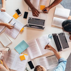 People working together on a round table