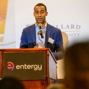 Person talking at Entergy podium