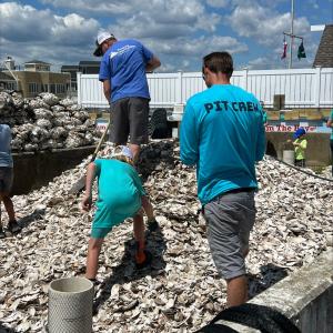 People helping to clean up the coast