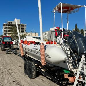 Tractor pulling boat
