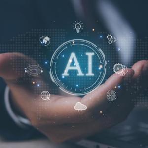 Hand with bubble that says "AI"