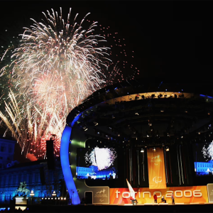 Torino 2006 stage with fireworks 