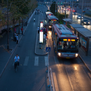 Bus on street at night