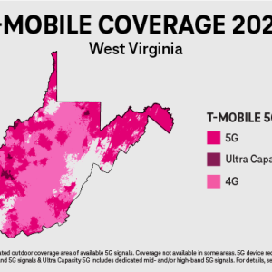 Info graphic "T-Mobile Coverage 2021 West Virginia"